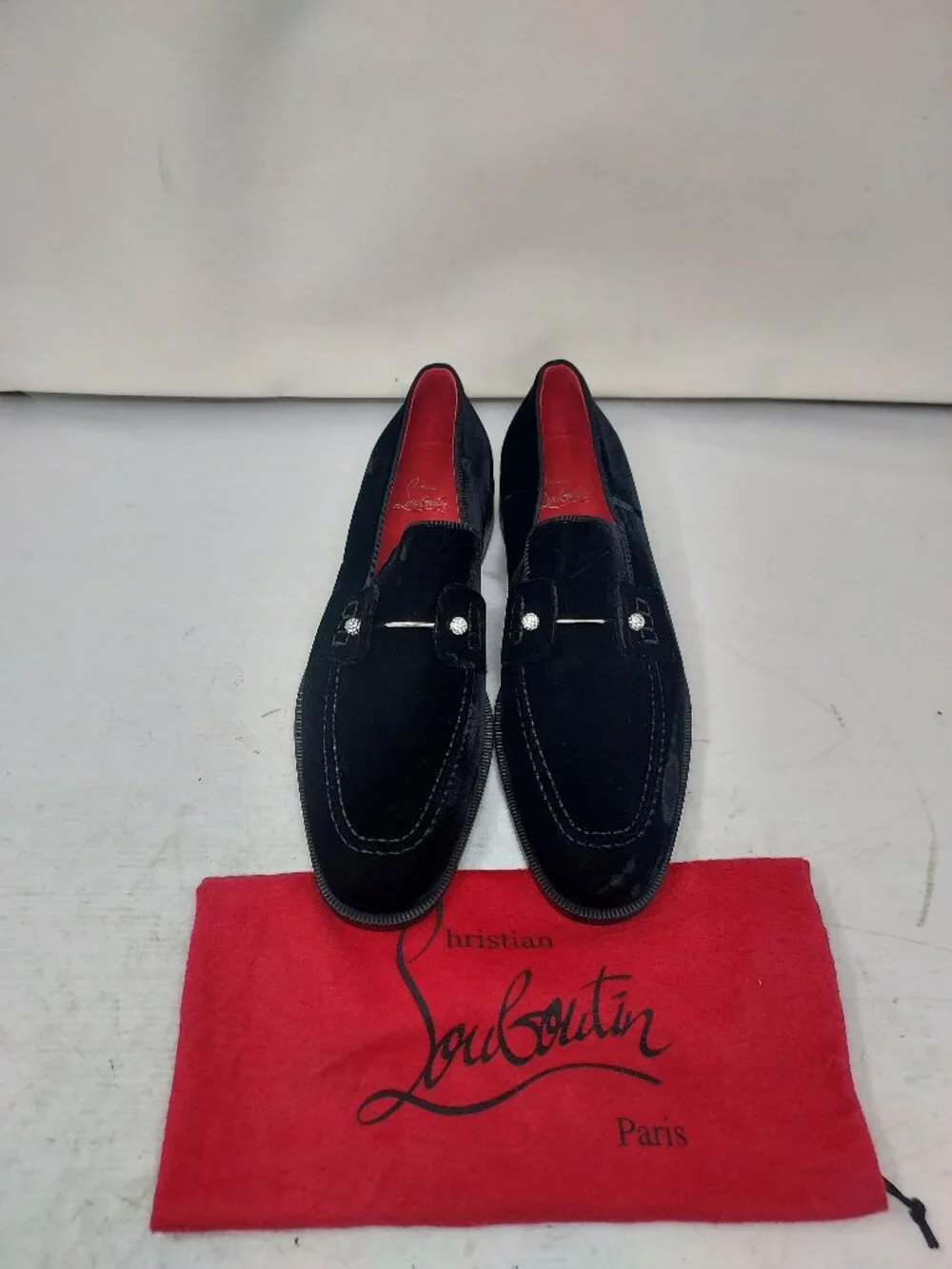 CHRISTIAN LOUBOUTIN Black Mens Chambelimoc Night Strass Velvet Loafer Shoe